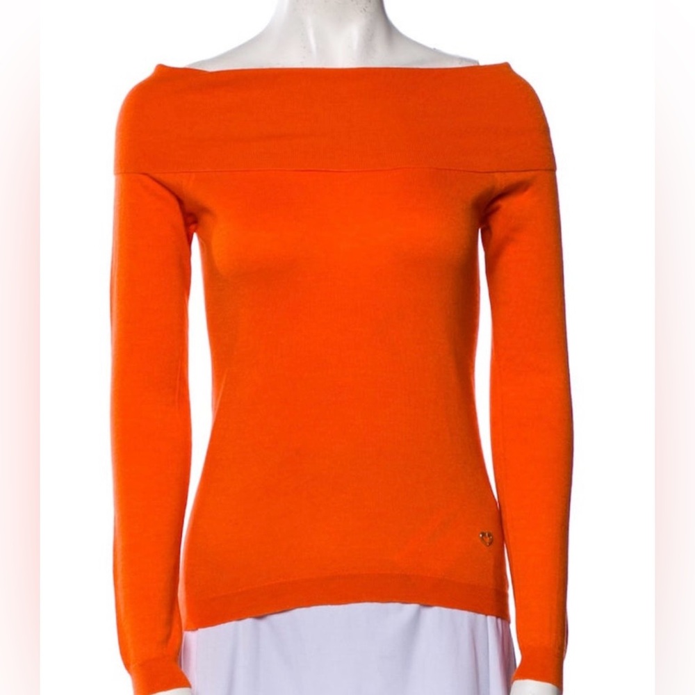 Cruciani Orange cashmere sweater bateau neckline 3/4 sleeve XS